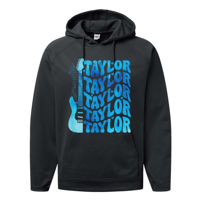 Girl Retro Taylor First Name Personalized Groovy 80S Performance Fleece Hoodie