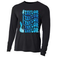 Girl Retro Taylor First Name Personalized Groovy 80S Cooling Performance Long Sleeve Crew