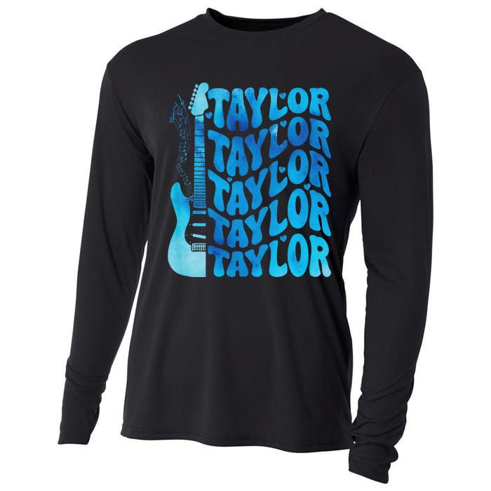 Girl Retro Taylor First Name Personalized Groovy 80S Cooling Performance Long Sleeve Crew