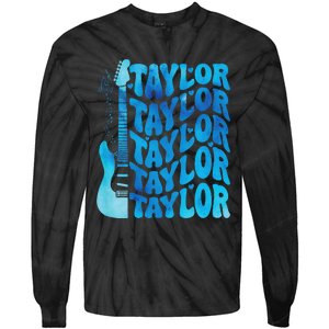 Girl Retro Taylor First Name Personalized Groovy 80S Tie-Dye Long Sleeve Shirt