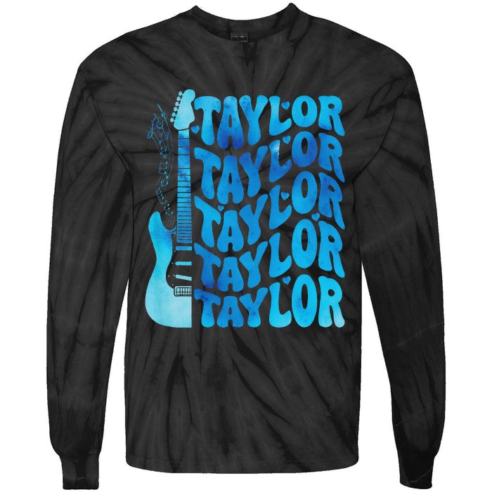 Girl Retro Taylor First Name Personalized Groovy 80S Tie-Dye Long Sleeve Shirt