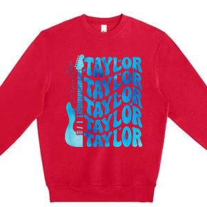 Girl Retro Taylor First Name Personalized Groovy 80S Premium Crewneck Sweatshirt