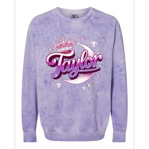 Girl Retro Taylor First Name Personalized Groovy 80S Colorblast Crewneck Sweatshirt