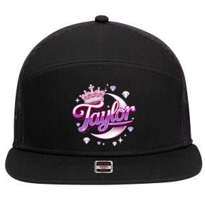 Girl Retro Taylor First Name Personalized Groovy 80S 7 Panel Mesh Trucker Snapback Hat