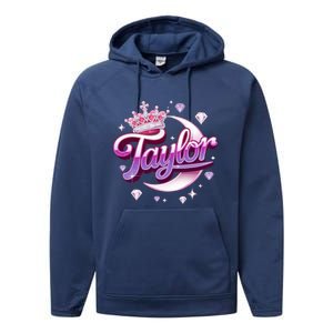 Girl Retro Taylor First Name Personalized Groovy 80S Performance Fleece Hoodie