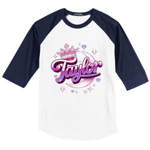 Girl Retro Taylor First Name Personalized Groovy 80S Baseball Sleeve Shirt