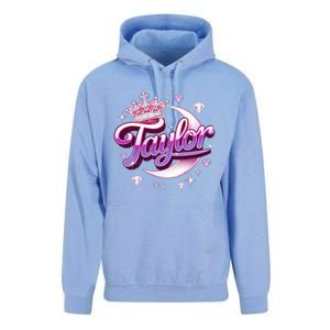 Girl Retro Taylor First Name Personalized Groovy 80S Unisex Surf Hoodie