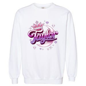 Girl Retro Taylor First Name Personalized Groovy 80S Garment-Dyed Sweatshirt