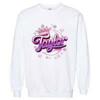 Girl Retro Taylor First Name Personalized Groovy 80S Garment-Dyed Sweatshirt