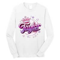 Girl Retro Taylor First Name Personalized Groovy 80S Long Sleeve Shirt