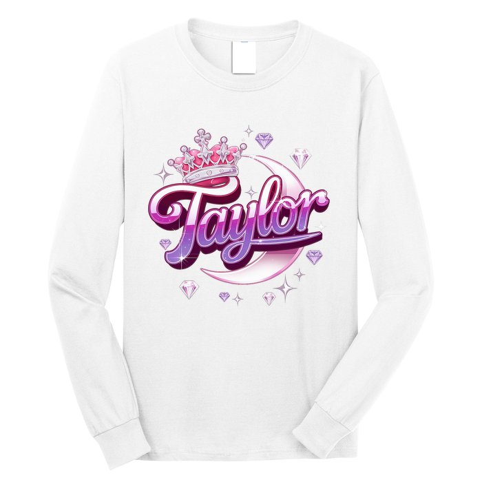 Girl Retro Taylor First Name Personalized Groovy 80S Long Sleeve Shirt