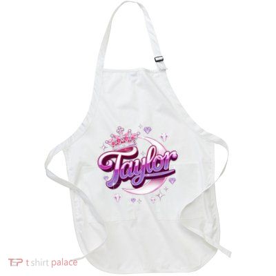 Girl Retro Taylor First Name Personalized Groovy 80S Full-Length Apron With Pockets