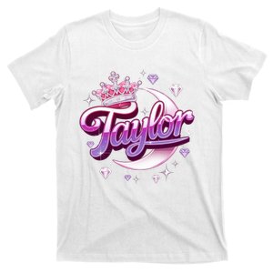 Girl Retro Taylor First Name Personalized Groovy 80S T-Shirt