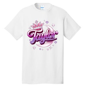 Girl Retro Taylor First Name Personalized Groovy 80S Tall T-Shirt