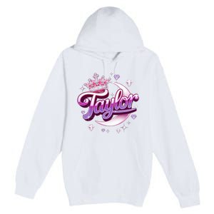 Girl Retro Taylor First Name Personalized Groovy 80S Premium Pullover Hoodie