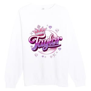 Girl Retro Taylor First Name Personalized Groovy 80S Premium Crewneck Sweatshirt