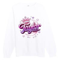 Girl Retro Taylor First Name Personalized Groovy 80S Premium Crewneck Sweatshirt