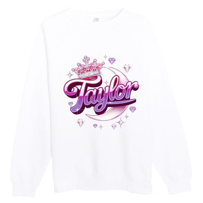 Girl Retro Taylor First Name Personalized Groovy 80S Premium Crewneck Sweatshirt