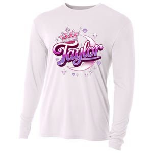 Girl Retro Taylor First Name Personalized Groovy 80S Cooling Performance Long Sleeve Crew