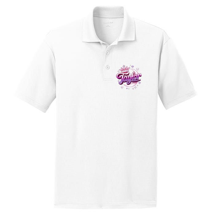 Girl Retro Taylor First Name Personalized Groovy 80S PosiCharge RacerMesh Polo