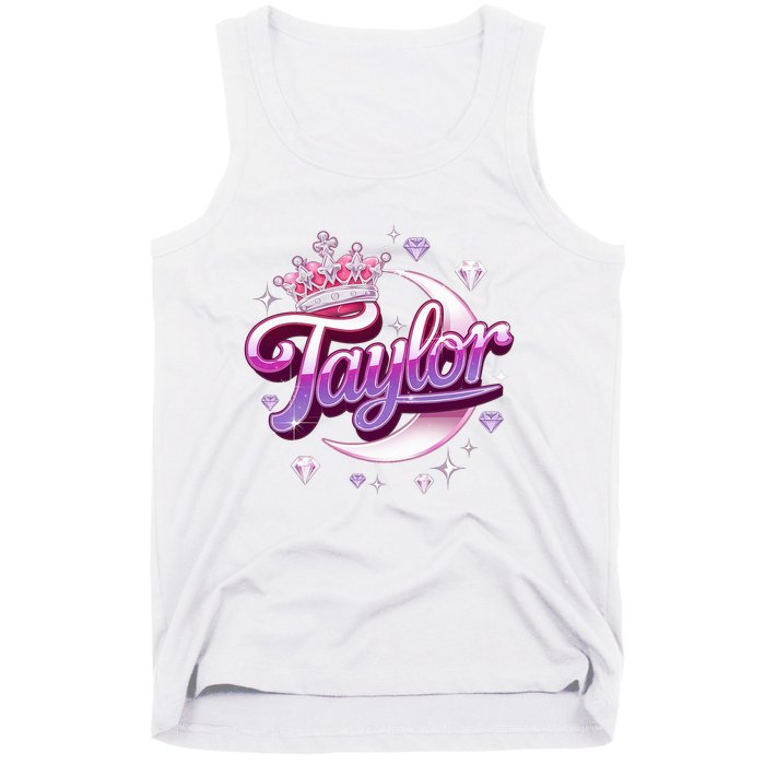 Girl Retro Taylor First Name Personalized Groovy 80S Tank Top