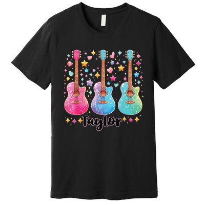 Girl Retro Taylor First Name Personalized Groovy 80s Pink Premium T-Shirt