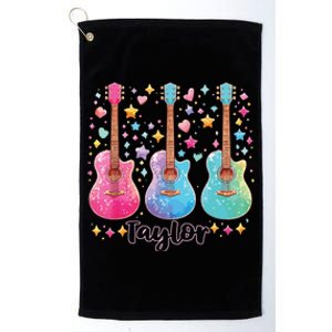 Girl Retro Taylor First Name Personalized Groovy 80s Pink Platinum Collection Golf Towel