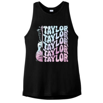 Girl Retro Taylor First Name Personalized Groovy 80s Pink Ladies PosiCharge Tri-Blend Wicking Tank