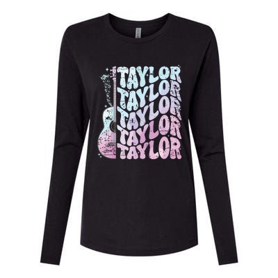 Girl Retro Taylor First Name Personalized Groovy 80s Pink Womens Cotton Relaxed Long Sleeve T-Shirt