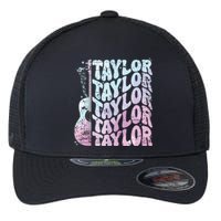 Girl Retro Taylor First Name Personalized Groovy 80s Pink Flexfit Unipanel Trucker Cap