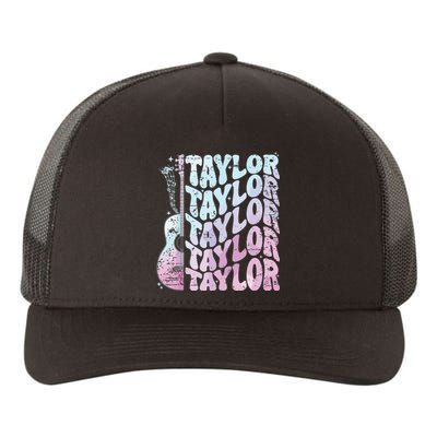 Girl Retro Taylor First Name Personalized Groovy 80s Pink Yupoong Adult 5-Panel Trucker Hat