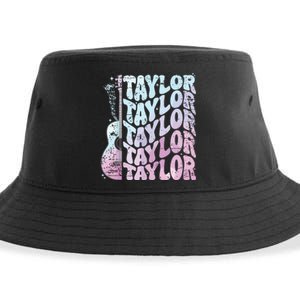 Girl Retro Taylor First Name Personalized Groovy 80s Pink Sustainable Bucket Hat