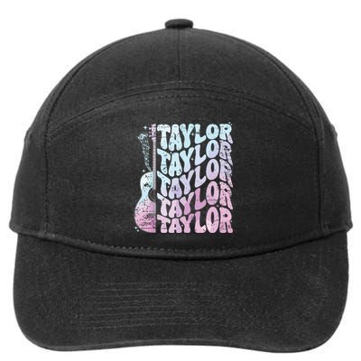 Girl Retro Taylor First Name Personalized Groovy 80s Pink 7-Panel Snapback Hat