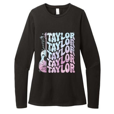 Girl Retro Taylor First Name Personalized Groovy 80s Pink Womens CVC Long Sleeve Shirt