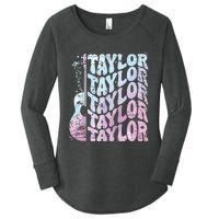 Girl Retro Taylor First Name Personalized Groovy 80s Pink Women's Perfect Tri Tunic Long Sleeve Shirt