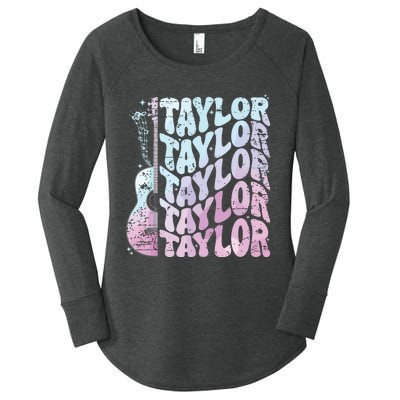 Girl Retro Taylor First Name Personalized Groovy 80s Pink Women's Perfect Tri Tunic Long Sleeve Shirt