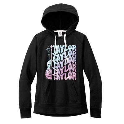 Girl Retro Taylor First Name Personalized Groovy 80s Pink Women's Fleece Hoodie