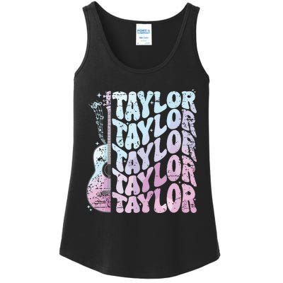 Girl Retro Taylor First Name Personalized Groovy 80s Pink Ladies Essential Tank