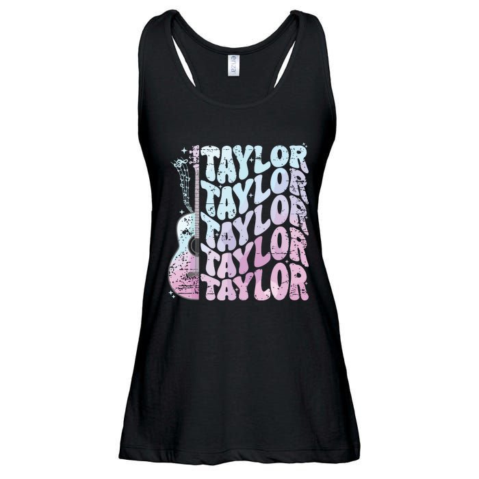 Girl Retro Taylor First Name Personalized Groovy 80s Pink Ladies Essential Flowy Tank