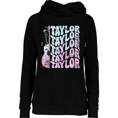 Girl Retro Taylor First Name Personalized Groovy 80s Pink Womens Funnel Neck Pullover Hood