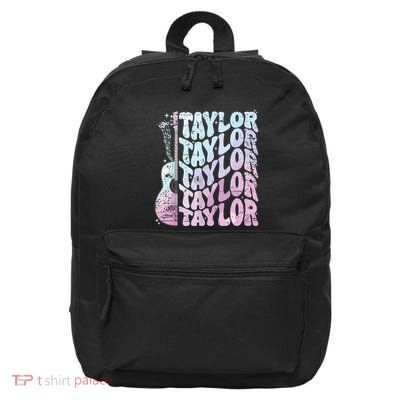 Girl Retro Taylor First Name Personalized Groovy 80s Pink 16 in Basic Backpack