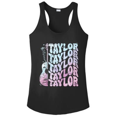 Girl Retro Taylor First Name Personalized Groovy 80s Pink Ladies PosiCharge Competitor Racerback Tank