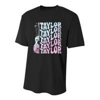 Girl Retro Taylor First Name Personalized Groovy 80s Pink Youth Performance Sprint T-Shirt