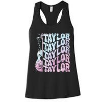 Girl Retro Taylor First Name Personalized Groovy 80s Pink Women's Racerback Tank