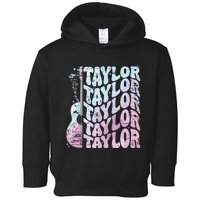 Girl Retro Taylor First Name Personalized Groovy 80s Pink Toddler Hoodie