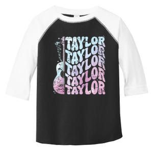 Girl Retro Taylor First Name Personalized Groovy 80s Pink Toddler Fine Jersey T-Shirt