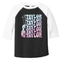 Girl Retro Taylor First Name Personalized Groovy 80s Pink Toddler Fine Jersey T-Shirt