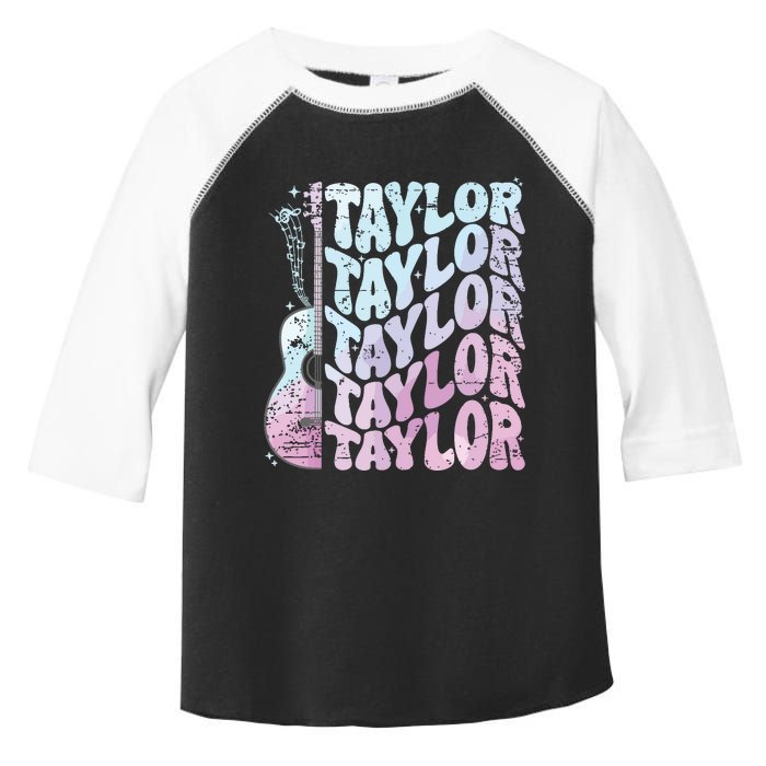 Girl Retro Taylor First Name Personalized Groovy 80s Pink Toddler Fine Jersey T-Shirt