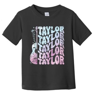 Girl Retro Taylor First Name Personalized Groovy 80s Pink Toddler T-Shirt