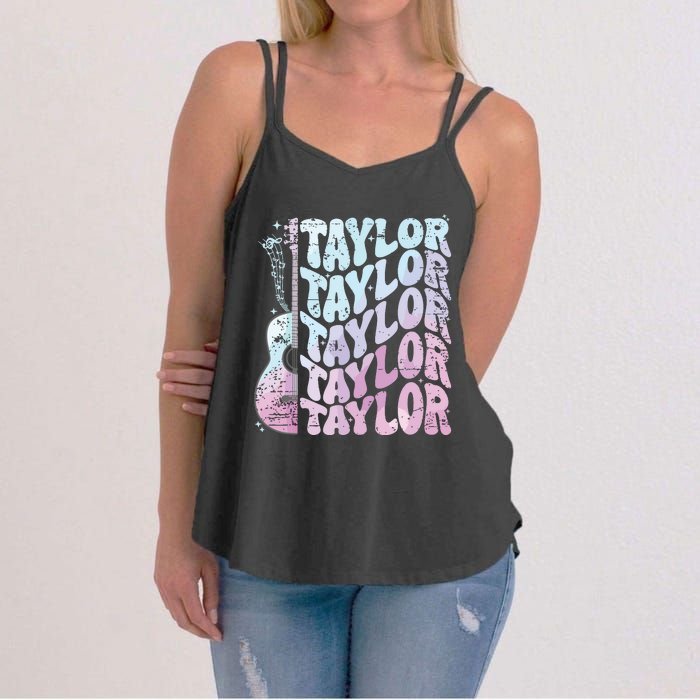 Girl Retro Taylor First Name Personalized Groovy 80s Pink Women's Strappy Tank